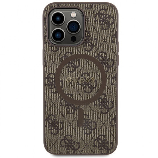 Guess GUHMP15LG4GFRW iPhone 15 Pro 6.1" brown hardcase 4G Collection Leather Metal Logo MagSafe