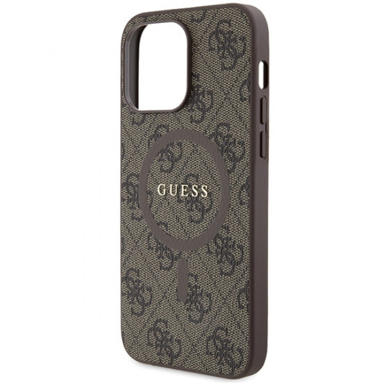 Guess GUHMP15LG4GFRW iPhone 15 Pro 6.1" brown hardcase 4G Collection Leather Metal Logo MagSafe