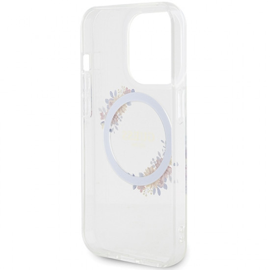 Guess GUHMP15LHFWFCT iPhone 15 Pro 6.1" transparent hardcase IML Flowers Wreatch MagSafe