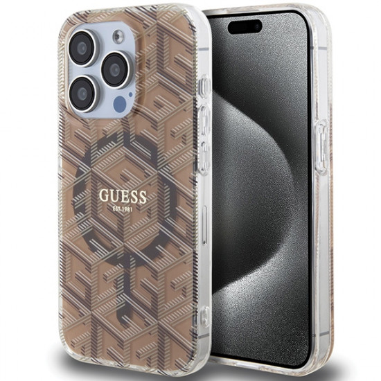 Guess GUHMP15LHGCUSTGW iPhone 15 Pro 6.1" brown hardcase IML GCube MagSafe