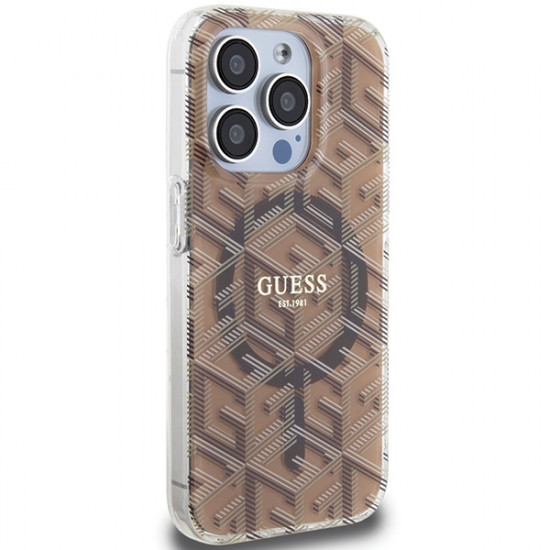 Guess GUHMP15LHGCUSTGW iPhone 15 Pro 6.1" brown hardcase IML GCube MagSafe