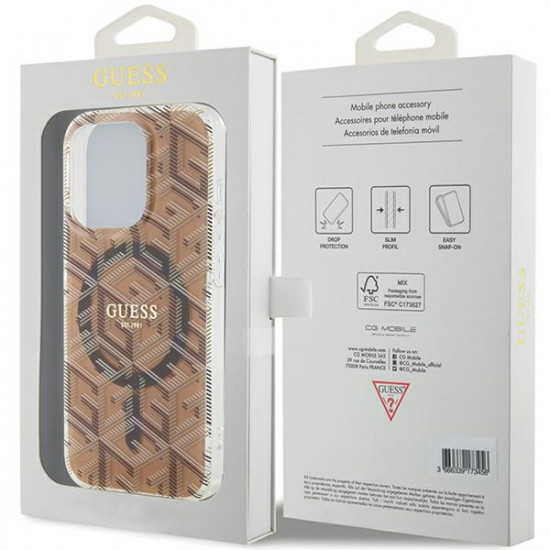 Guess GUHMP15LHGCUSTGW iPhone 15 Pro 6.1" brown hardcase IML GCube MagSafe