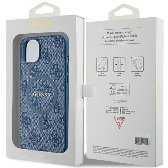 Guess GUHMP15MG4GFRB iPhone 15 Plus / 14 Plus 6.7" blue hardcase 4G Collection Leather Metal Logo MagSafe