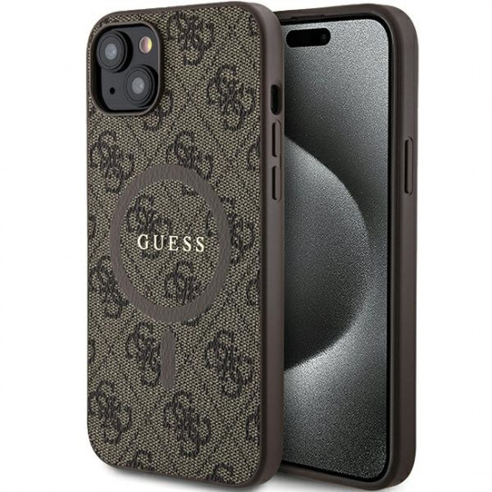 Guess GUHMP15MG4GFRW iPhone 15 Plus / 14 Plus 6.7" brown hardcase 4G Collection Leather Metal Logo MagSafe