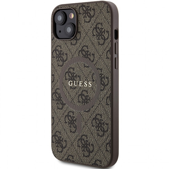 Guess GUHMP15MG4GFRW iPhone 15 Plus / 14 Plus 6.7" brown hardcase 4G Collection Leather Metal Logo MagSafe