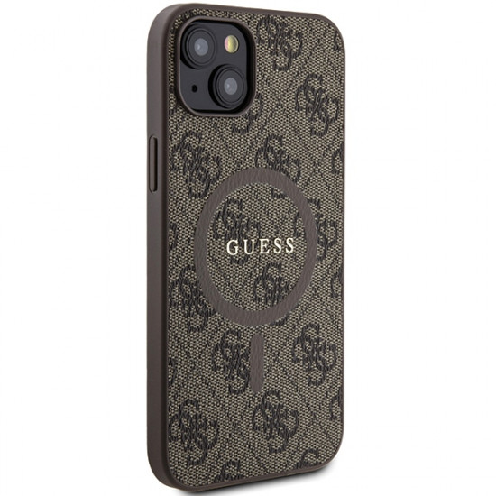 Guess GUHMP15MG4GFRW iPhone 15 Plus / 14 Plus 6.7" brown hardcase 4G Collection Leather Metal Logo MagSafe