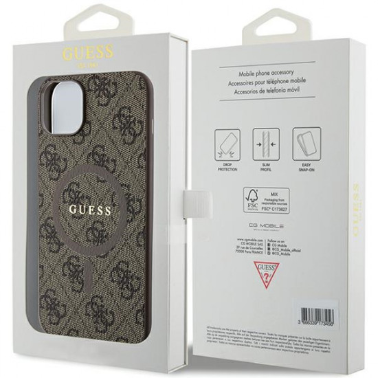 Guess GUHMP15MG4GFRW iPhone 15 Plus / 14 Plus 6.7" brown hardcase 4G Collection Leather Metal Logo MagSafe