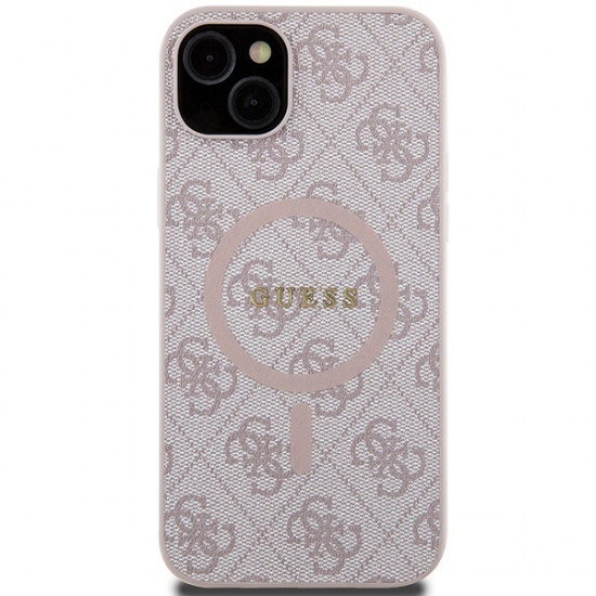 Guess GUHMP15SG4GFRP iPhone 15 / 14 / 13 6.1" pink hardcase 4G Collection Leather Metal Logo MagSafe