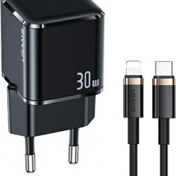 USAMS Wall Charger 1xUSB-C T45 30W PD3.0 +QC3.0 Fast Charging + cable U63 USB-C/Lightning black UXTZH01 (USAMS-UX)