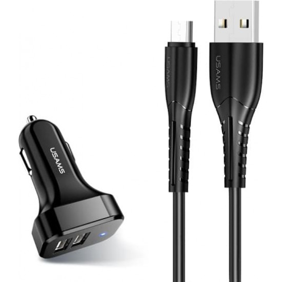 USAMS Car Charger 2xUSB C13 2,1A microUSB black NTU35MC13TZ