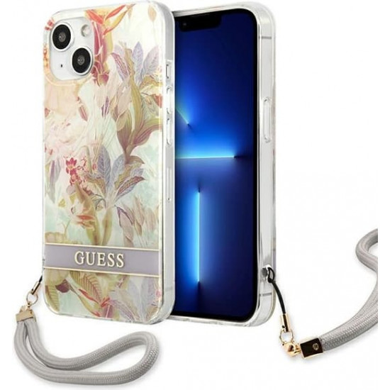 Guess GUHCP13SHFLSU Apple iPhone 13 mini purple hardcase Flower Strap