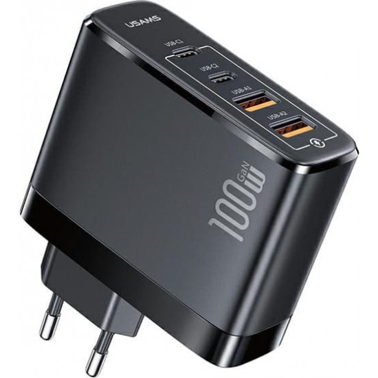 USAMS Wall Charger 2xUSB-C+2xUSB T44 100W PD3.0 +QC3.0 Fast Charging black CC145TC01 (US-CC145)