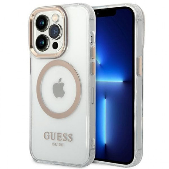 Guess GUHMP14XHTRMD Apple iPhone 14 Pro Max gold hard case Metal Outline Magsafe