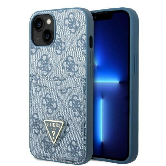 Guess GUHCP13SP4TPB Apple iPhone 13 mini blue hardcase 4G Triangle Logo Cardslot