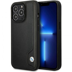 BMW Case BMHCP14L22RBDK iPhone 14 Pro 6,1" black hardcase Leather Blue Dots