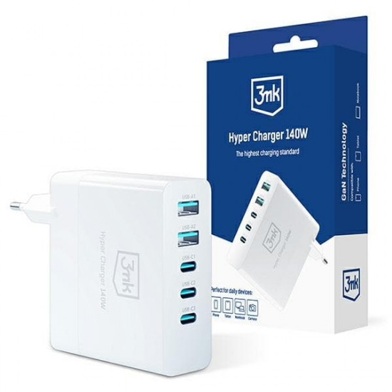 3MK HyperCharger 140W 3xUSB-C + 2xUSB ladowarka sieciowa GAN, PD+QC