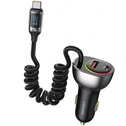 USAMS US-CC192 car charger 1xUSB-A 18W+1xUSB-C 30W + cable USB-C 30W PD+QC Fast Charge black
