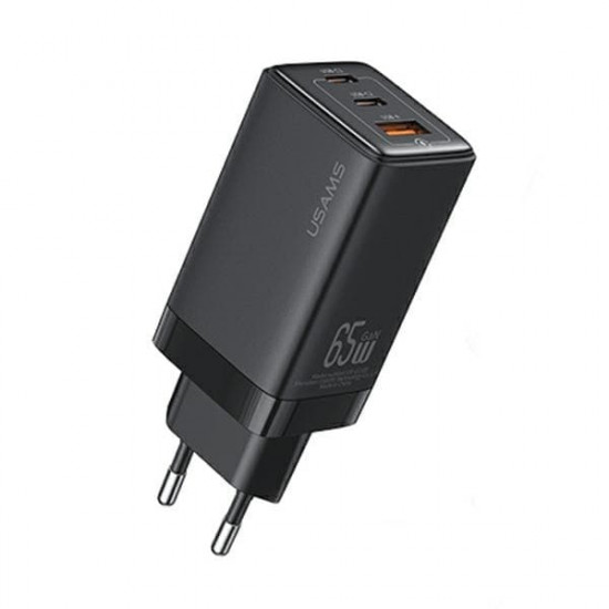 USAMS US-CC180 Sandru Series 2xUSB-C+1xUSB-A GaN PD QC 65W black wall charger