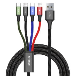 Baseus 2x Lightning / USB Type C / micro USB nylon braided cable 3.5A 1.2m black (CA1T4-A01) Baseus 2x Lightning / USB Type C / micro USB nylon braided cable 3.5A 1.2m black (CA1T4-A01)