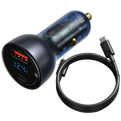 Baseus car charger USB / USB Type C 65 W 5 A SCP Quick Charge 4.0+ Power Delivery 3.0 LCD display gray (TZCCKX-0G) Baseus car charger USB / USB Type C 65 W 5 A SCP Quick Charge 4.0+ Power Delivery 3.0 LCD display gray (TZCCKX-0G)