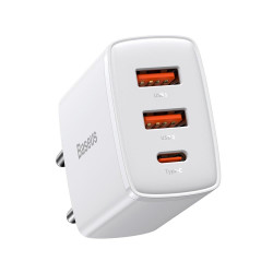 Baseus Compact quick charger USB Type C / 2x USB 30W 3A Power Delivery Quick Charge white (CCXJ-E02) Baseus Compact quick charger USB Type C / 2x USB 30W 3A Power Delivery Quick Charge white (CCXJ-E02)
