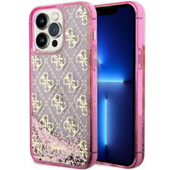 Guess GUHCP14LLC4PSGP iPhone 14 Pro 6.1" pink hardcase Liquid Glitter 4G Transculent