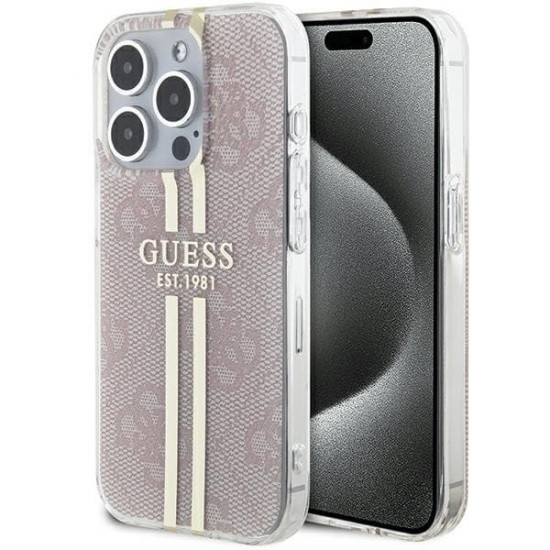 Guess GUHCP15LH4PSEGP iPhone 15 Pro 6.1" pink hardcase IML 4G Gold Stripe