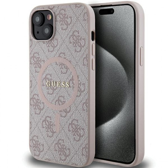 Guess GUHMP14SG4GFRP iPhone 14 / 15 / 13 6.1" pink hardcase 4G Collection Leather Metal Logo MagSafe