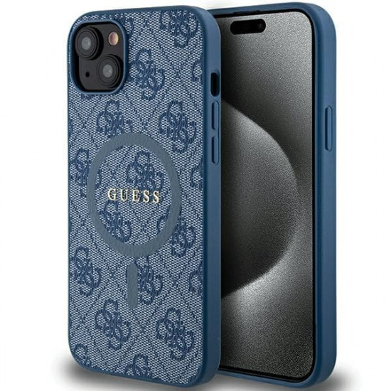 Guess GUHMP15MG4GFRB iPhone 15 Plus / 14 Plus 6.7" blue hardcase 4G Collection Leather Metal Logo MagSafe