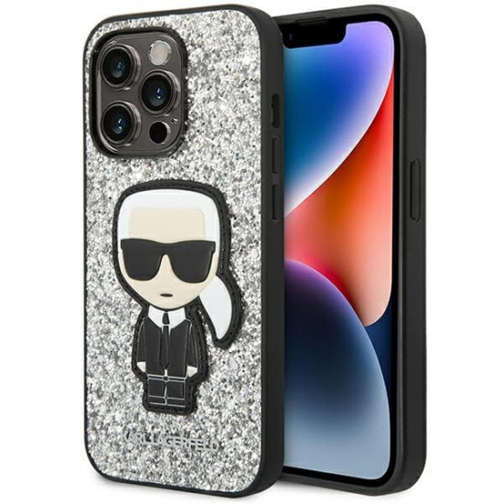 Karl Lagerfeld KLHCP14LGFKPG Apple iPhone 14 Pro hardcase silver Glitter Flakes Ikonik