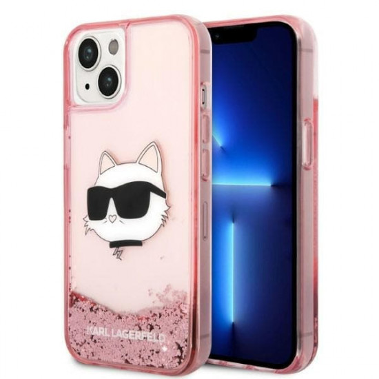 Karl Lagerfeld KLHCP14MLNCHCP Apple iPhone 14 Plus pink hardcase Glitter Choupette Head