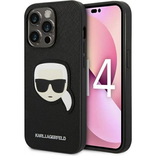 Karl Lagerfeld KLHCP14XSAPKHK Apple iPhone 14 Pro Max black hardcase Saffiano Karl`s Head Patch