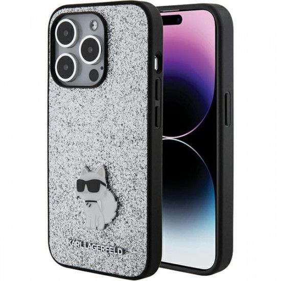 Karl Lagerfeld KLHCP15LGCNPSG iPhone 15 Pro 6.1" silver hardcase Fixed Glitter Choupette Logo Metal Pin