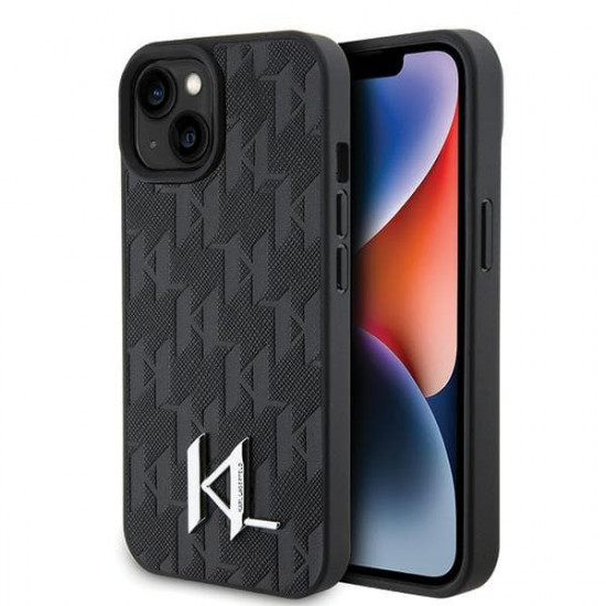 Karl Lagerfeld KLHCP15SPKLPKLK iPhone 15 6.1" black hardcase Leather Monogram Hot Stamp Metal Logo