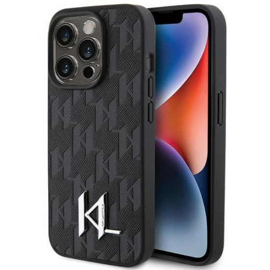 Karl Lagerfeld KLHCP15XPKLPKLK iPhone 15 Pro Max 6.7" black hardcase Leather Monogram Hot Stamp Metal Logo