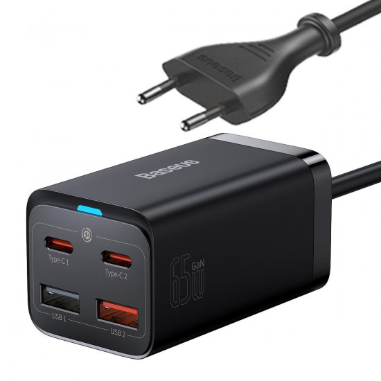Baseus GaN3 Pro Desktop Fast Charger 2C+2U 65W EU Black(Include: Baseus Xiaobai series fast charging Cable Type-C to Type-C 100W(20V/5A) 1m Black）