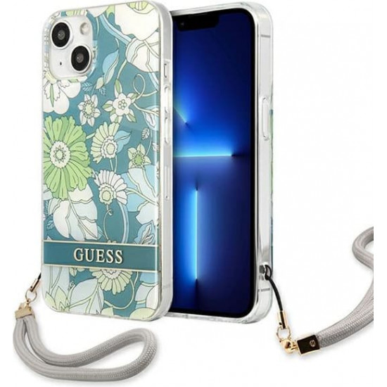 Guess GUHCP13MHFLSN Apple iPhone 13 green hardcase Flower Strap