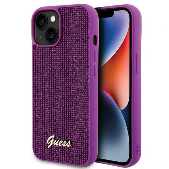 Guess GUHCP15SPMSDGSF iPhone 15 6.1" fuschia hardcase Disco Metal Script