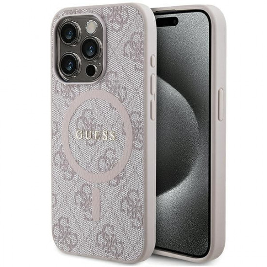 Guess GUHMP15LG4GFRP iPhone 15 Pro 6.1" pink hardcase 4G Collection Leather Metal Logo MagSafe