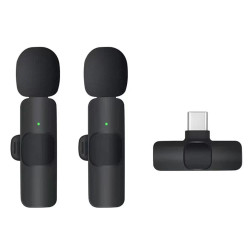 Techsuit  (2 pack) Lavalier Wireless (LW2)  with Receiver, Type C Connector, for Phones Plug & Play, Collar Clip  Black Techsuit  (2 pack) Lavalier Wireless (LW2)  with Receiver, Type C Connector, for Phones Plug & Play, Collar Clip  Black