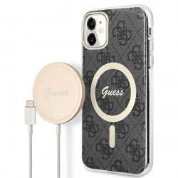 Guess GUBPN61H4EACSK Case + Wireless Charger Apple iPhone 11 black hard case 4G Print MagSafe