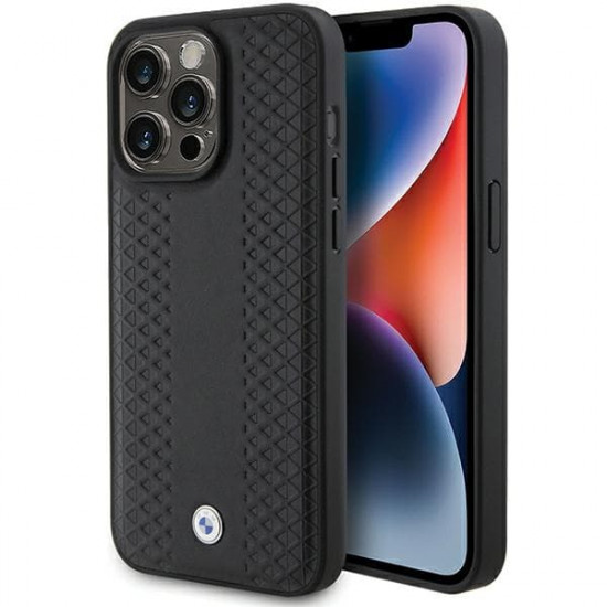 BMW BMHCP15L22RFGK iPhone 15 Pro 6.1" black Leather Diamond Pattern BMW BMHCP15L22RFGK iPhone 15 Pro 6.1" black Leather Diamond Pattern