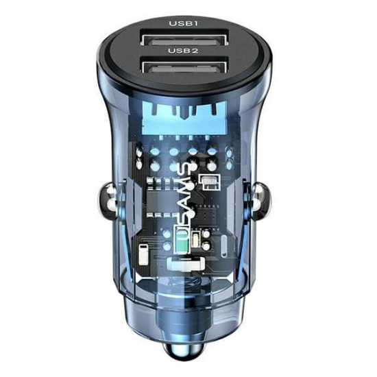 USAMS C31 Car Charger 3A 2xUSB-A Fast Charge niebieski/blue CC162CC02