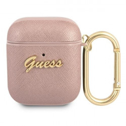 Guess GUA2SASMP AirPods cover pink / pink Saffiano Script Metal Collection