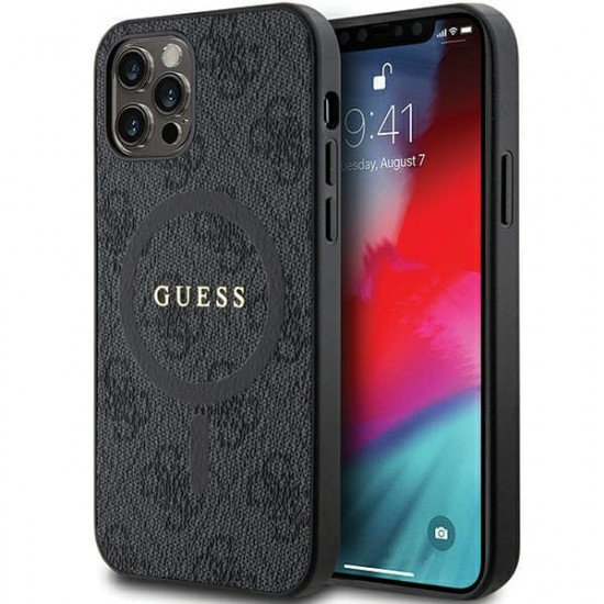 Guess GUHMP12MG4GFRK iPhone 12/12 Pro 6.1" black hardcase 4G Collection Leather Metal Logo MagSafe