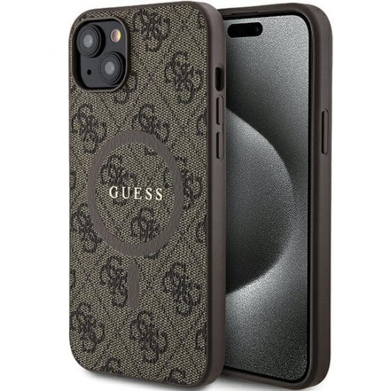 Guess GUHMP15SG4GFRW iPhone 15 / 14 / 13 6.1" brown hardcase 4G Collection Leather Metal Logo MagSafe