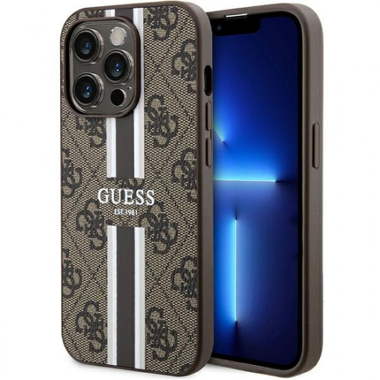 Guess GUHMP15LP4RPSW iPhone 15 Pro 6.1" brown hardcase 4G Printed Stripes MagSafe