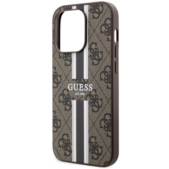 Guess GUHMP15LP4RPSW iPhone 15 Pro 6.1" brown hardcase 4G Printed Stripes MagSafe