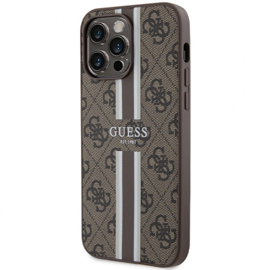 Guess GUHMP15XP4RPSW iPhone 15 Pro Max 6.7" brown hardcase 4G Printed Stripes MagSafe