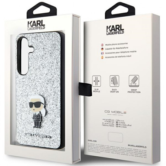 Karl Lagerfeld KLHCS24MGCNPSG S24+ S926 silver hardcase Fixed Glitter Ikonik Logo Metal Pin